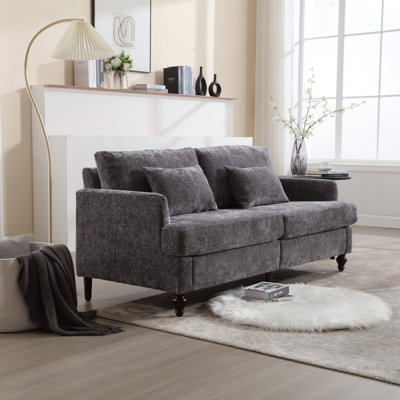 Mid Century Modern Chenille Fabric Loveseat Sofa, 2-Seat Upholstered Loveseat Sofa Modern Couch For Living Room, Wood Feet Sofa For Bedroom, Reading