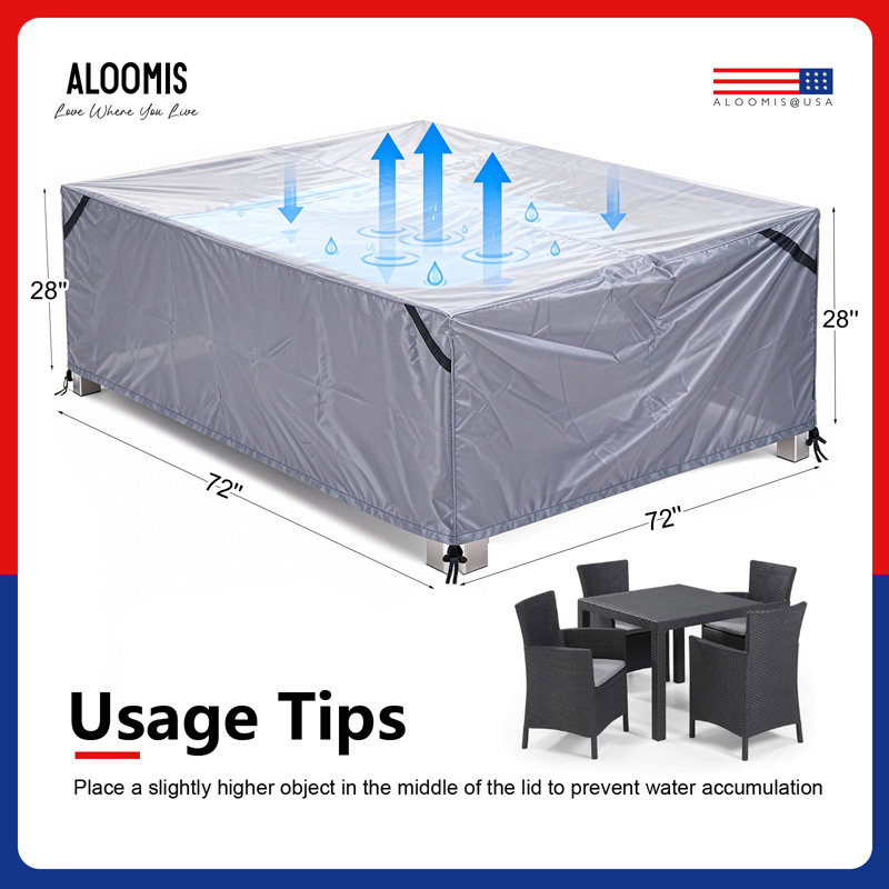  Housse rectangulaire 72 po (L) x 72 po (H) x 28 po (H) pour meubles de patio avec sac à fermeture à glissière, housse robuste en toile robuste pour table de salle à manger et chaises d'extérieur, imperméable universelle