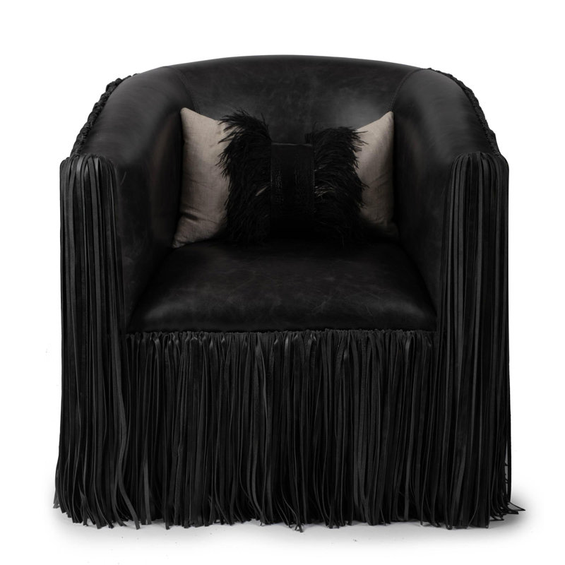 Linen Lumbar Pillow with Ostrich Feather Trim, Natural Linen/Black Ostrich Feather
