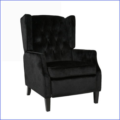 Recliners Pushback Wingback Accent Chair, Mid-Century Black Polyester Recliner with Rivets | Birch Frame | Living Room Bedroom
