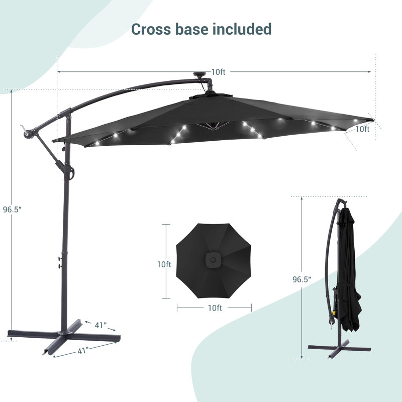 Parasol en porte-à-faux 10 pi Asyra, Noir