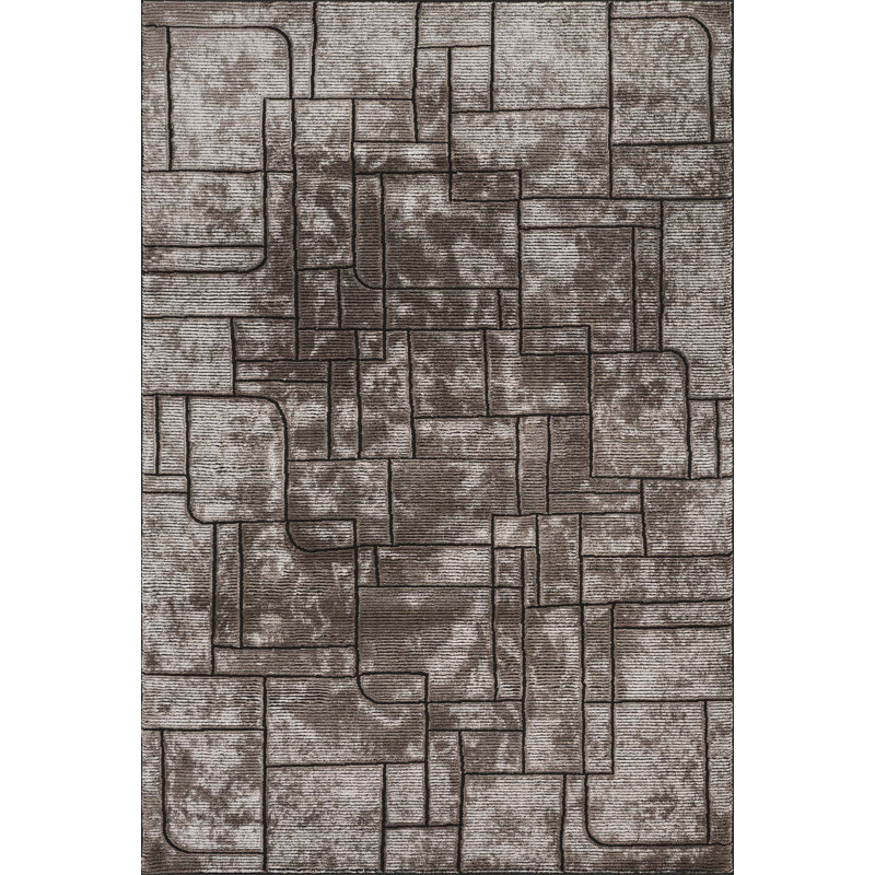 Denelda Living Room Area Rug Metallic Sheen Modern Cobble Design Mocha, Rectangle 200 x 290 cm