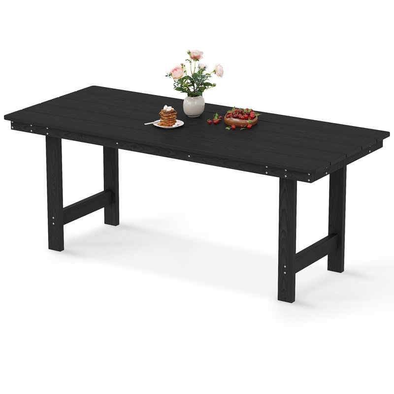 66'' Rectangular Outdoor Dining Table, Patio Dining Table With Umbrella Hole For Patio, Garden, Porch, Pool