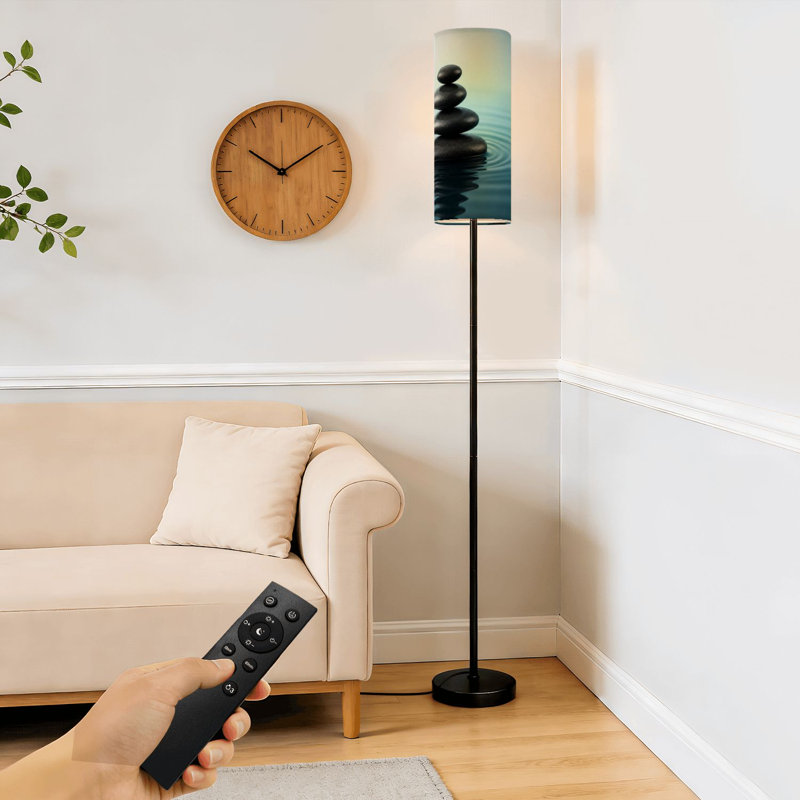 Lampe sur pied avec pierres turquoise et eau à intensité variable moderne avec télécommande et interrupteur au pied avec abat-jour