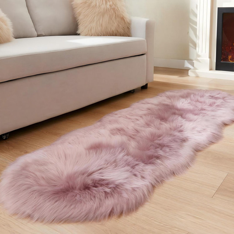 Ultra Soft Fluffy Shaggy Area Rug Faux Fur Sheepskin Rug 2X6 Ft For Bedroom Living Room Sofa – Light Purple, Purple
