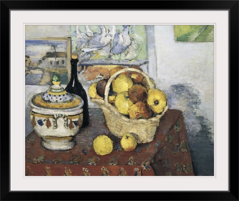 «Still Life with Tureen» par Paul Cezanne - reproduction, Cadre noir, H 24 po x l 28 po x P 1 po