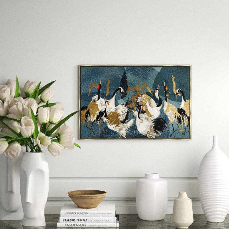 Signature Crane Love by Oliver Gal - Floater Frame Graphic Art Print on Canvas, 16" H x 24" W