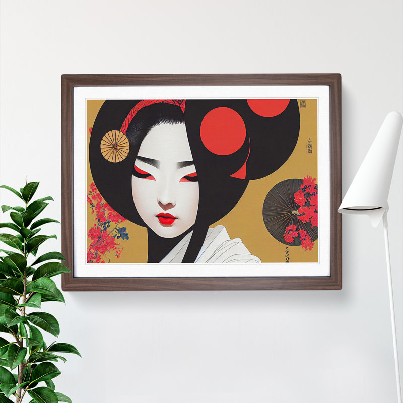 Inspiring Geisha - Single Picture Frame Print, 34cm H x 46cm W x 2cm D, Walnut Framed