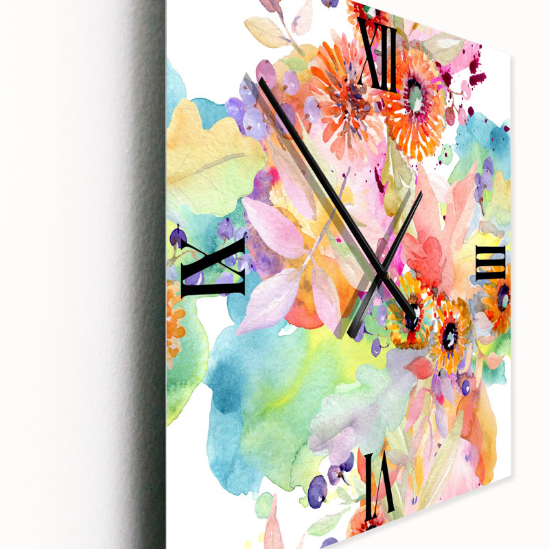 Horloge murale Vibrant Wild Spring Leaves and Wildflowers I, Petit