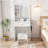 Vanity Table With Mirror And Adjustable LED Lights, Power Outlet, Hairdryer Holder And Stool, A Compact And Functional Dressing Desk For Small Bedrooms-1618783668