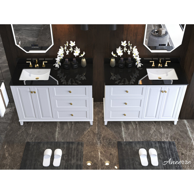 Hannah 48'' W Single Vanity, Black, White/Brushed Gold, Left