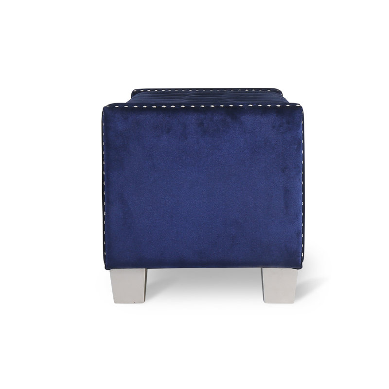 Chuichu Velvet Upholstered Storage Bench, Blue