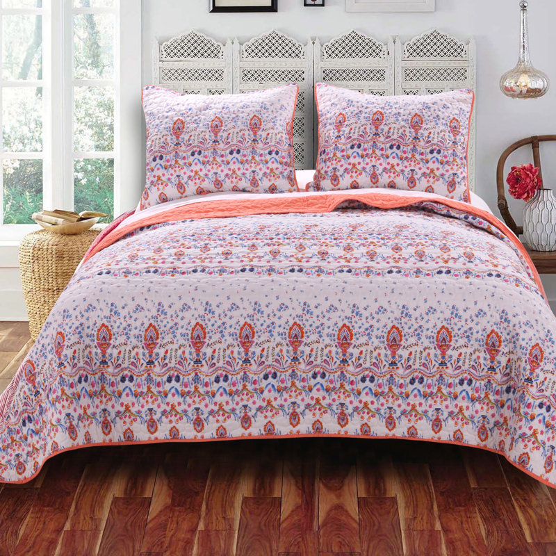 Ensemble de courtepointe à motif floral éclectique Amber, Courtepointe très grand + 2 très grandes taies d