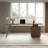 Modern Luxury Walnut Finish Desk With Storage Drawers And Built-In Power Outlets Home Office Study Workstation