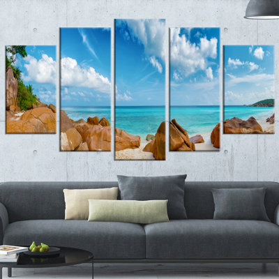 « rocky seychellois island panorama », ensemble de 5 toiles tendues