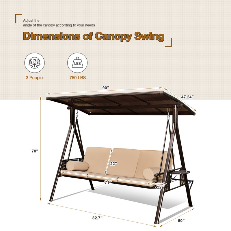 3 Person Porch Swing with Canopy