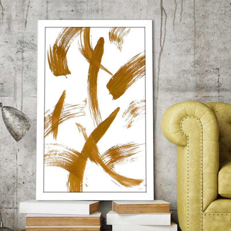 «Copper Strokes II», reproduction de peinture acrylique, H 39,5 po x l 27,5 po x P 0,75 po, Cadre blanc
