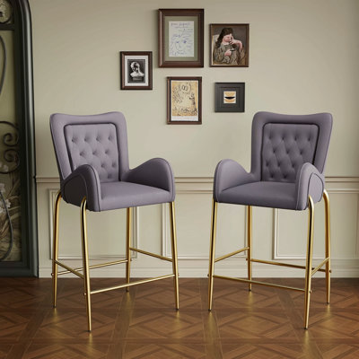 28.75Inch Counter Height Bar Stools Set Of 2, Bar Height Arm Chairs, Velvet Fabric Stools With Golden Legs And Footrests