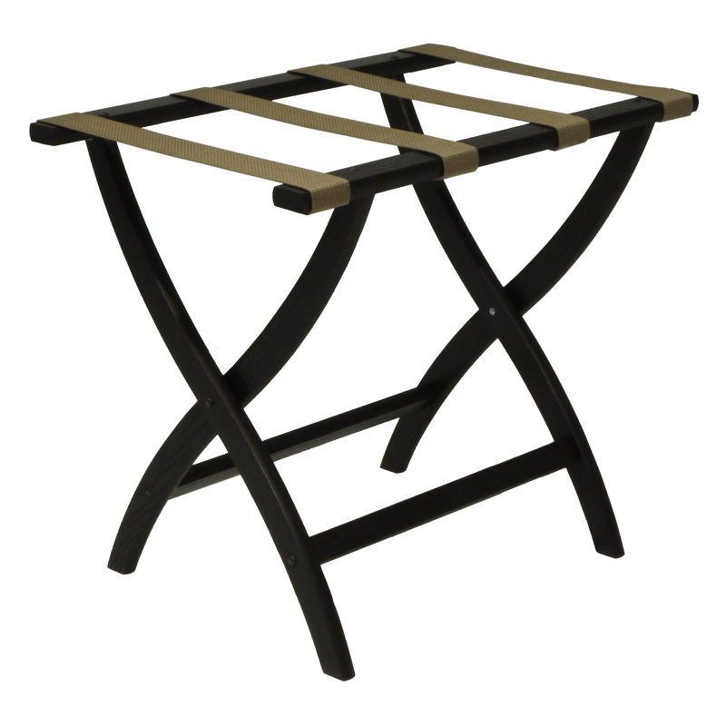 Folding Oak,Wood Luggage Rack, Tan, Black