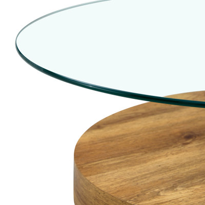 Natural Wood Grain Texture Double Layer Coffee Table With - Scratch Smooth Tempered Glass, Stable Support Legs, Multiple Colors For Living Area Glass Top, Room Decor