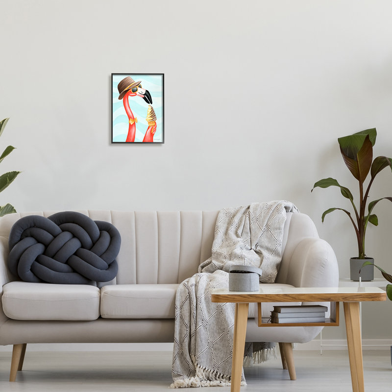 Dapper Flamingo Summertime Ice Cream Cone, Giclée encadrée noir minuit, L 11 po x H 14 po