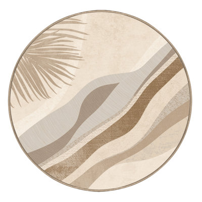 Tapis beige moelleux et moelleux à motif de feuilles de coco et de palmiers abstraits