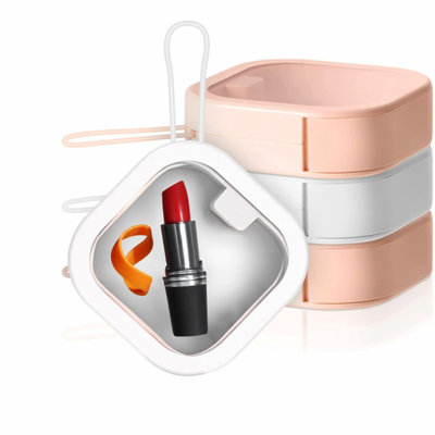 Stackable Hair Tie & Accessory Organizer - Portable Travel Container for Hair Ties, Cotton Swabs, and Cotton Swabs - Pink & White
