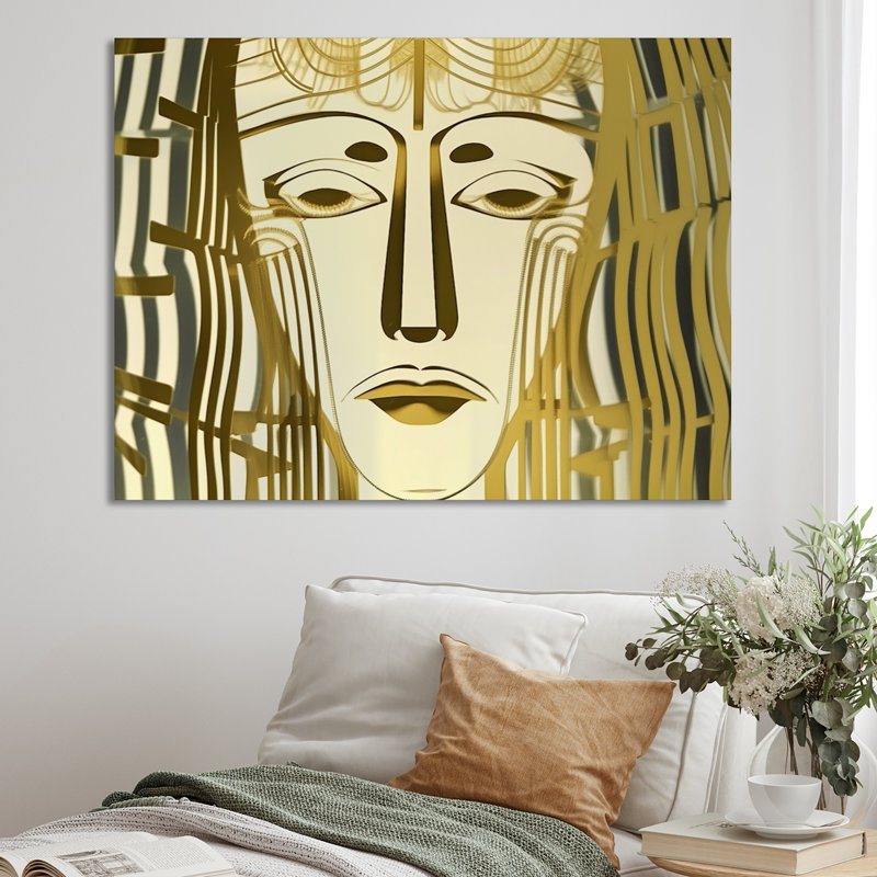 Abstract Sci-Fi Portrait Young Man Geometric Gold - Man Wall Decor, H 30 po x l 40 po, Cadre photo argenté