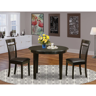 3 Piece Modern Dining Table Set Contains a Round Kitchen Table and 2 Faux Leather Upholstered Dining Chairs, 42x42 Inch, Cappuccino