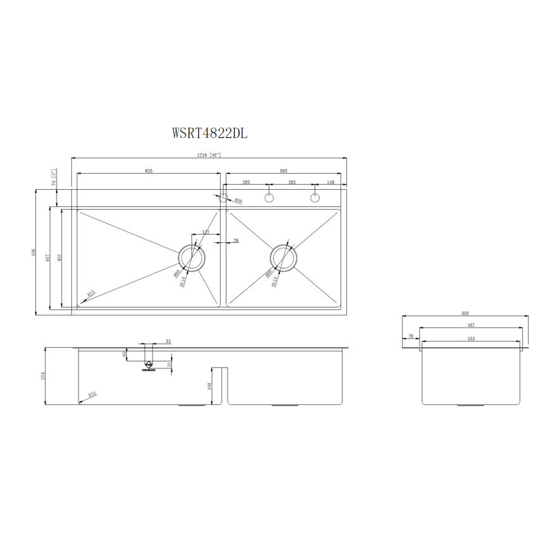 CozyBlock 48'' L Double Bowl Stainless Steel Kitchen Sink, Nano Black
