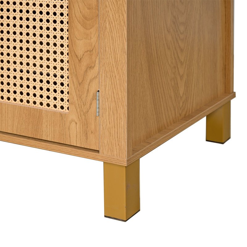 Armoire haute cintrée en rotin avec 4 portes et tablettes réglables, Chêne