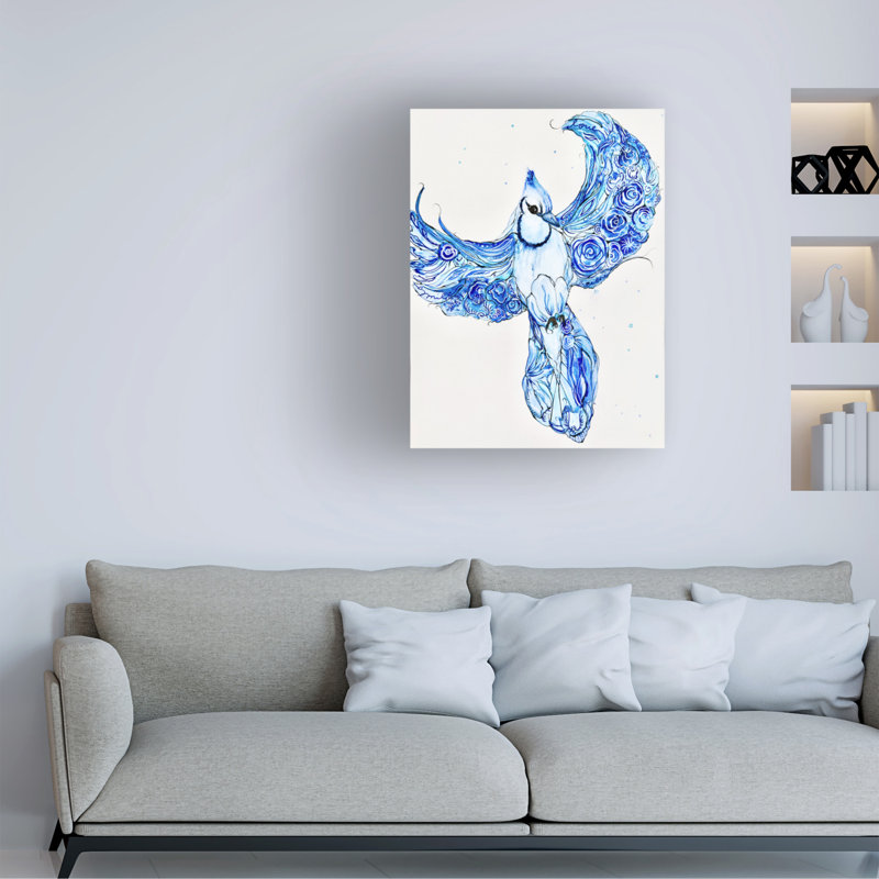 Art mural sur toile tendue - Amy Tieman «Flight of the Blue Jay 2», art mural pour salon, chambre à coucher ou bureau - 14 x 19