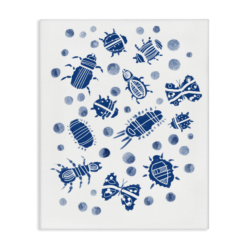 Toile Indigo Bugs & Dots, conception par Connie Summers, H 20 po x l 16 po