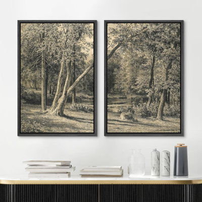 Rustic Countryside Forest Trees Nature Landscape Pictures Framed Canvas 2 Pieces Print Wall Art