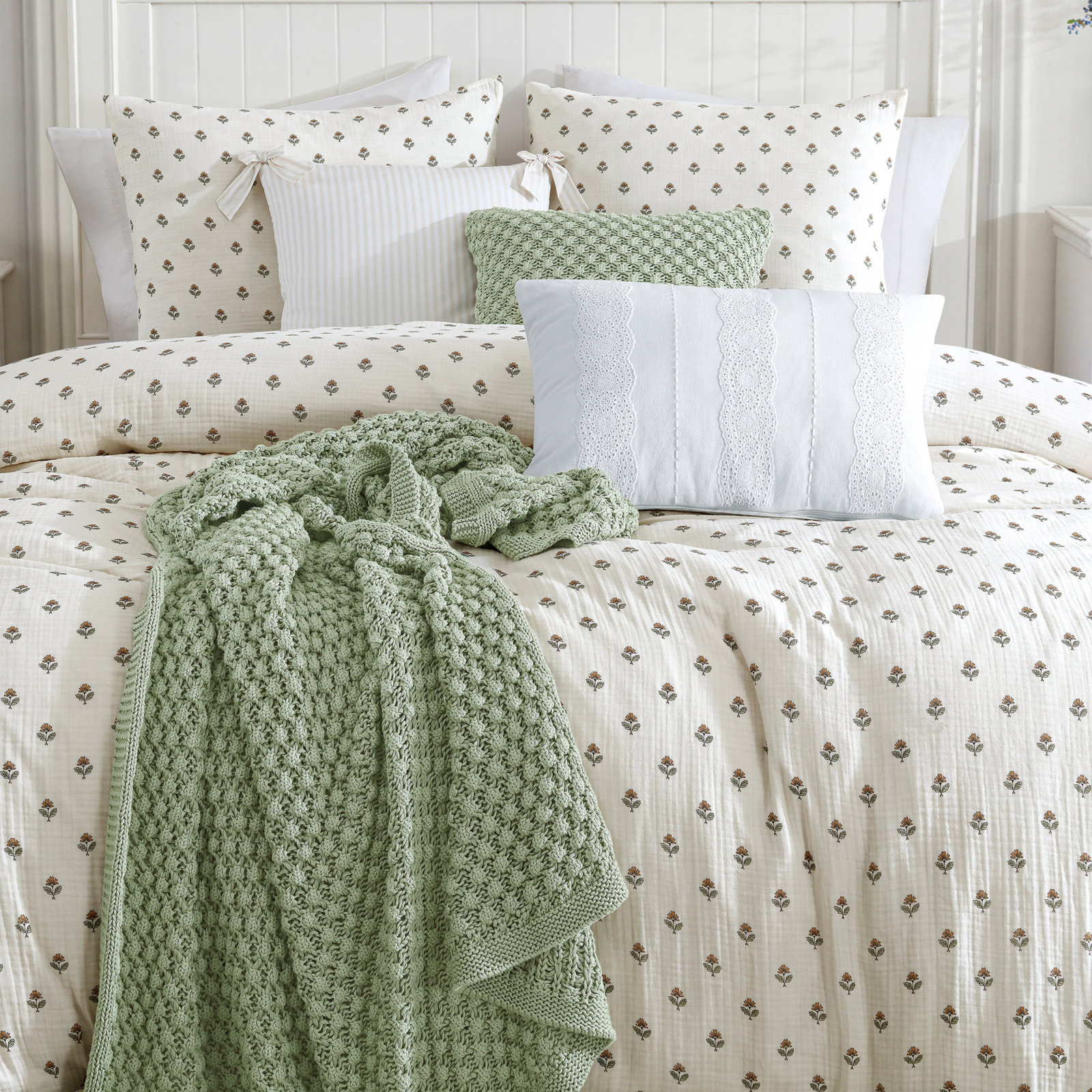 Block Print Gauze 100% Cotton 3 Piece Comforter Set, King Comforter + 2 Standard Pillow Shams