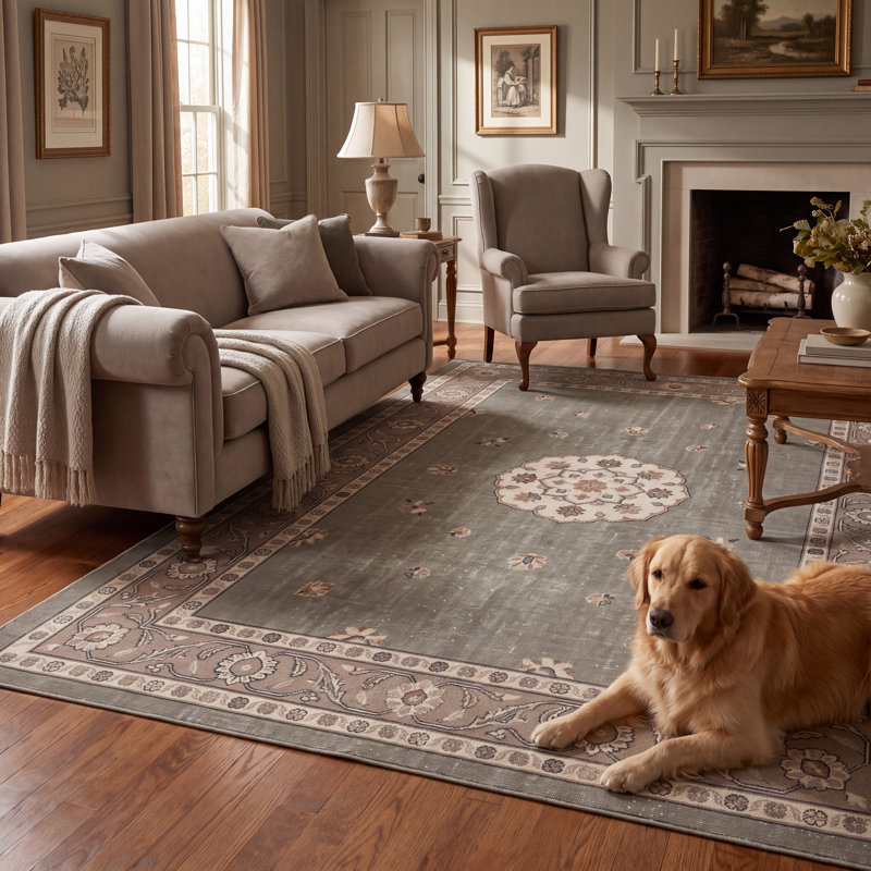 Tapis Navelwort traditionnel à médaillon, style persan, vert, beige, gris, crème, antidérapant, à poils courts, pour l'intérieur et l'extérieur, adapté aux animaux domestiques, salon, chambre, salle à manger, entrée, couloir, bureau, lavable