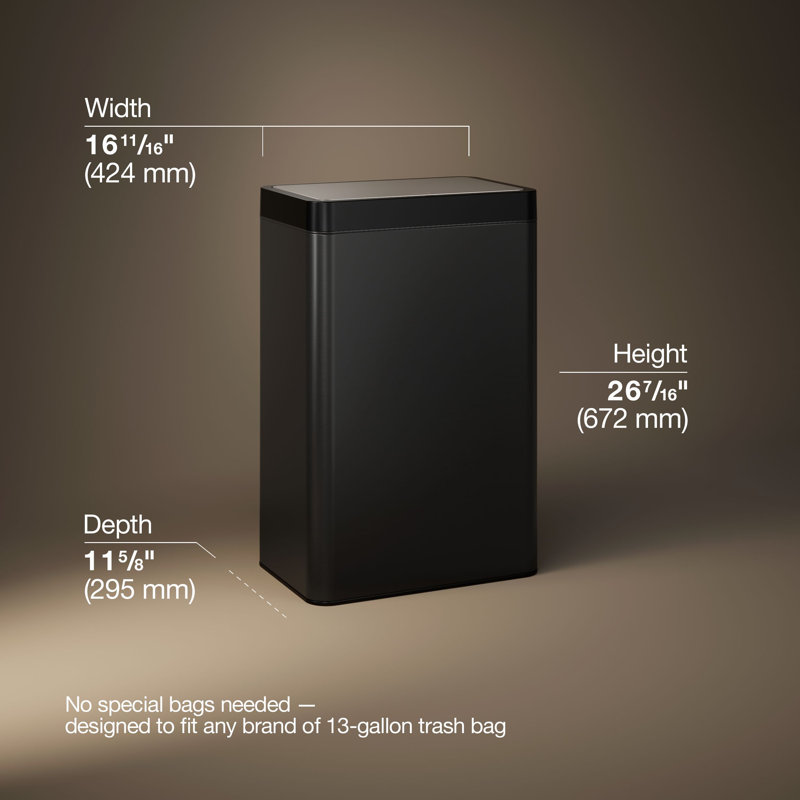 13-Gallon Touchless Stainless Steel Trash Can, Black Stainless