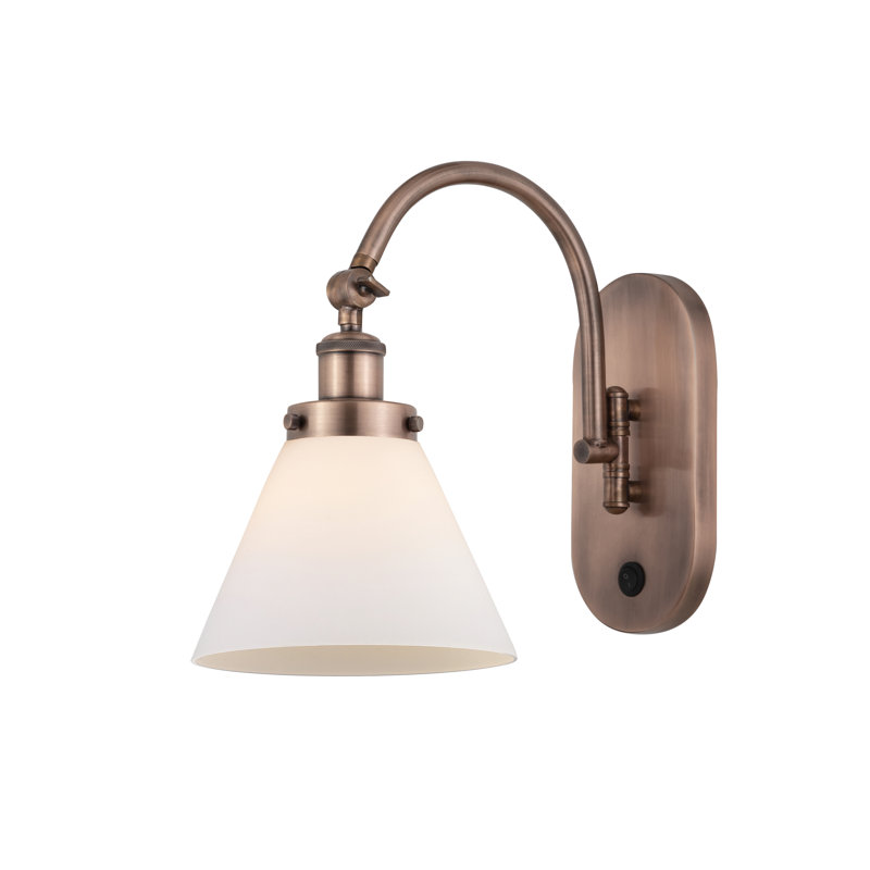 Applique murale 1 lumière 8 "à bras pivotant 8" Shauna Cone, Blanc mat, Incandescente, Cuivre antique