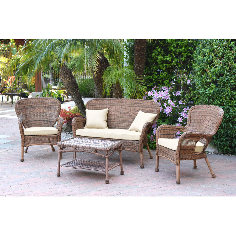 Bellas 4 Piece Sofa Set with Cushions, Honey, Ivory