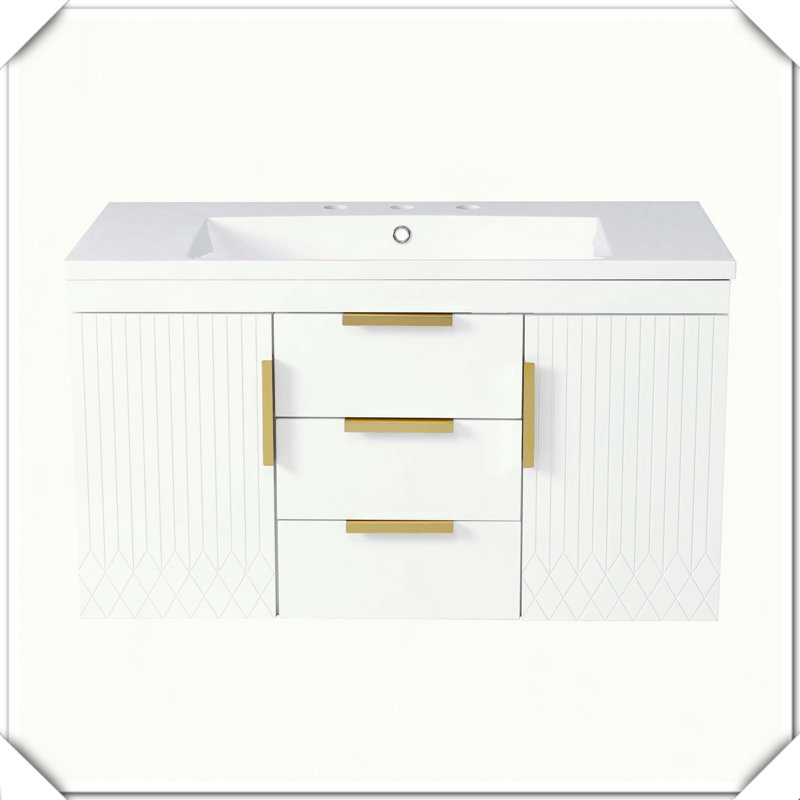Meuble-lavabo flottant mural en bois massif avec tiroirs, Blanc