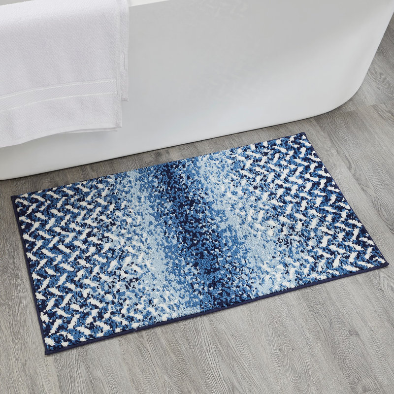 Tapis pour salle de bain Makayley, Bleu, Ensemble de 3 pièces (17 po x 24 po | 24 po x 40 