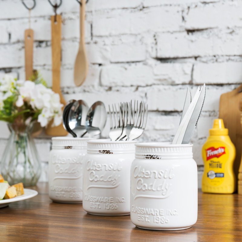 Ceramic / Porcelain Round Utensil Crock, White