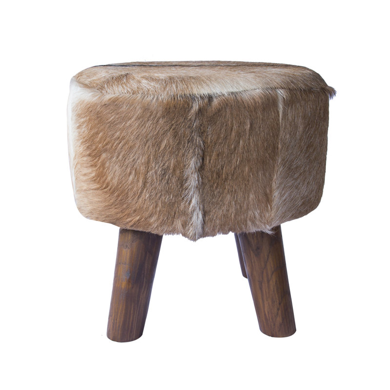 Bonneau 47cm Wide Genuine Leather Round Animal Print Footstool Ottoman