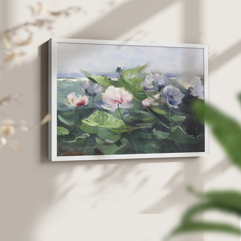 Motif floral rétro - XCV - reproduction encadrée, H 22 po x l 28 po, Blanc