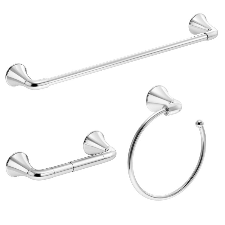 Elm 3 Piece Bath Hardware Set with Toilet Paper Holder, 18 in. Towel Bar, and Towel Ring