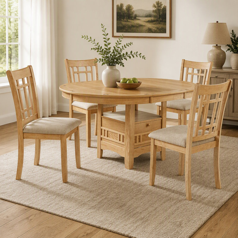 Light Oak 5-Piece Oval Extension Leaf Dining Set