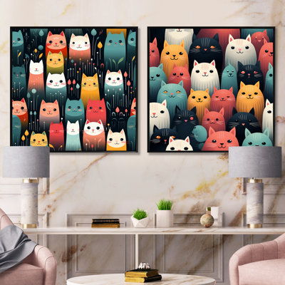 Green Curious Cats Wallpaper For Kids - Animals Cat Square Collage Set Of 2