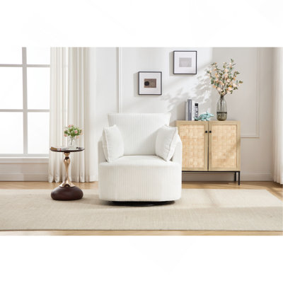 Accent Chair, Round Swivel Barrel Chair - Armchair Upholstered Living Room Chair Corduroy Reading Chair Single Sofa Chair For Bedroom Apartment Office