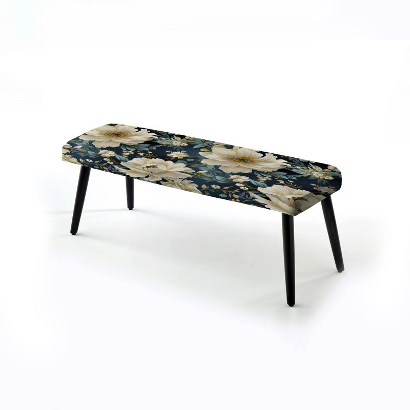 Banc rembourré éclectique noir, Motifs contemporains de style victorien