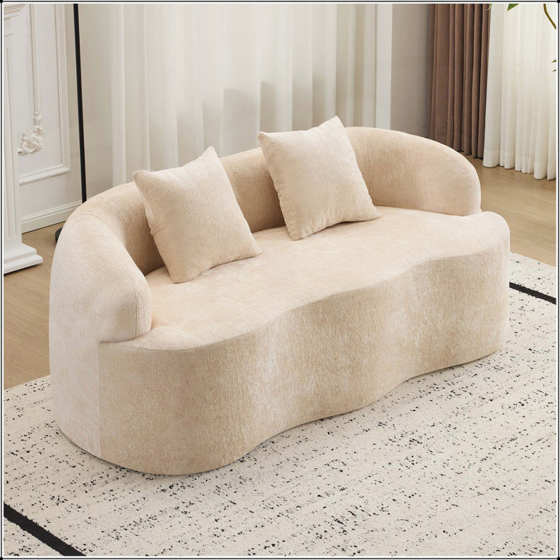 Canapé courbé Boneless avec accoudoir rond et 2 coussins, idéal pour les petits espaces et sans assemblage requis, Blanc